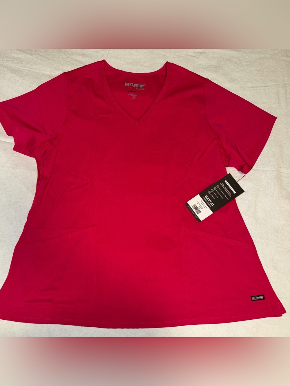 NWT Grey's Anatomy Vibrance Pink Scrub Top by Barco 3 PKT RIBBED V-NK TOP SZ 2XL